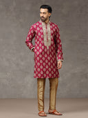 Wine Silk Kurta with Aligarhi Pant