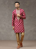 Wine Silk Kurta with Aligarhi Pant