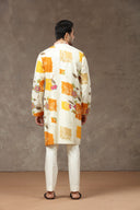 Cream Multi Silk Kurta with Aligarhi Pants - KORANM