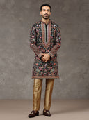 Black Embroidered Kurta with Aligarhi Pants