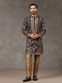 Black Embroidered Kurta with Aligarhi Pants