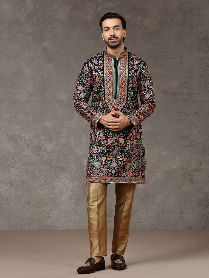 Black Embroidered Kurta with Aligarhi Pants