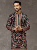 Black Embroidered Kurta with Aligarhi Pants