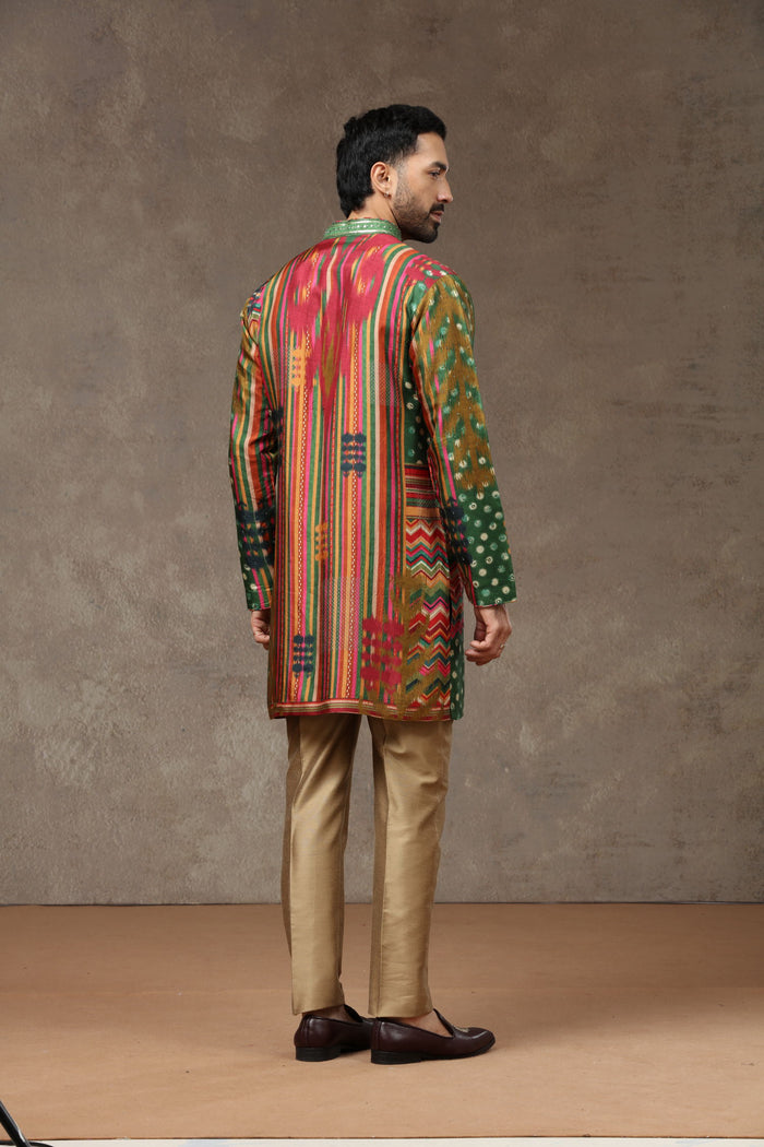 Green Textured Kurta with Aligarhi Pants