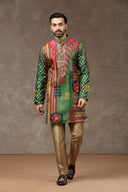 Green Textured Kurta with Aligarhi Pants