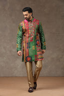Green Textured Kurta with Aligarhi Pants