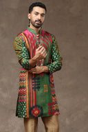 Green Textured Kurta with Aligarhi Pants