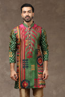 Green Textured Kurta with Aligarhi Pants