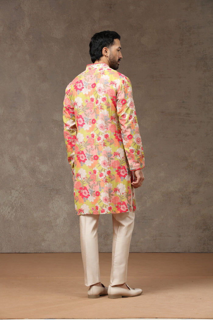 Mustard Silk Kurta with Aligarhi Pants - KORANM