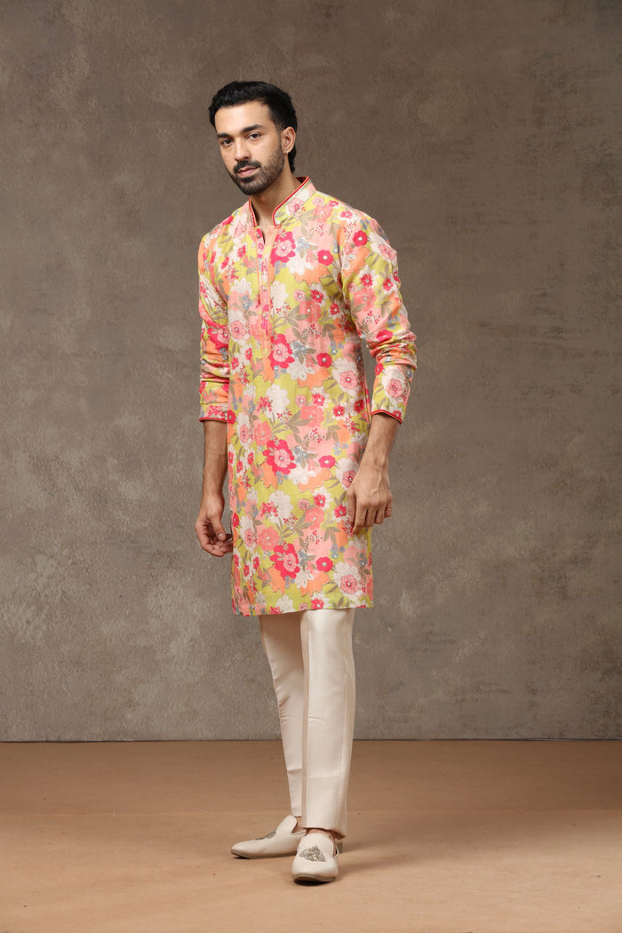 Mustard Silk Kurta with Aligarhi Pants - KORANM