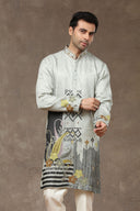 Grey Silk Kurta with Aligarhi Pants
