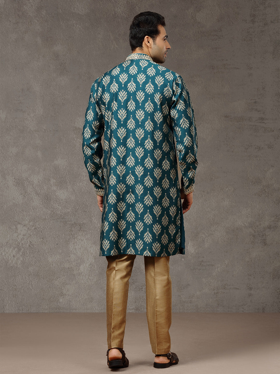 Rama Printed Kurta with Highlight Embroidery and Aligarhi Pants - KORANM