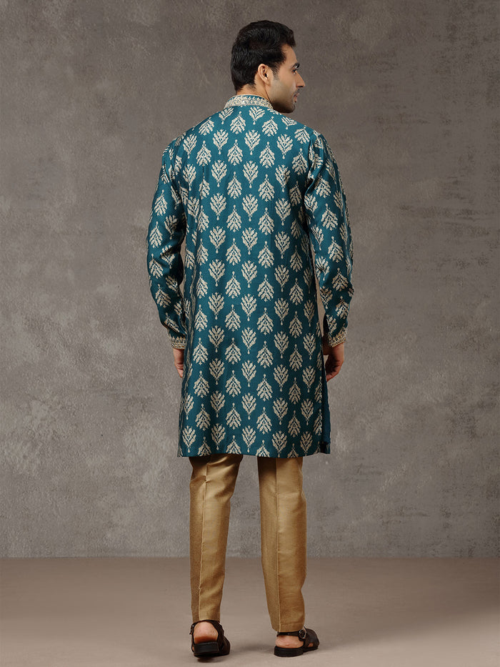 Rama Printed Kurta with Highlight Embroidery and Aligarhi Pants