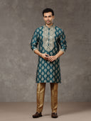 Rama Printed Kurta with Highlight Embroidery and Aligarhi Pants