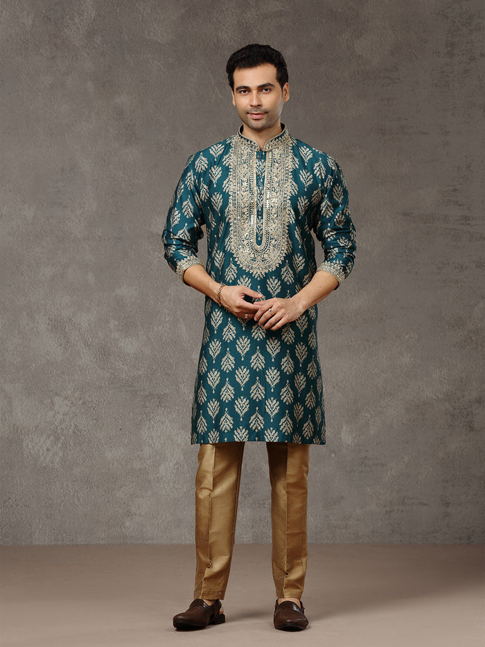 Rama Printed Kurta with Highlight Embroidery and Aligarhi Pants