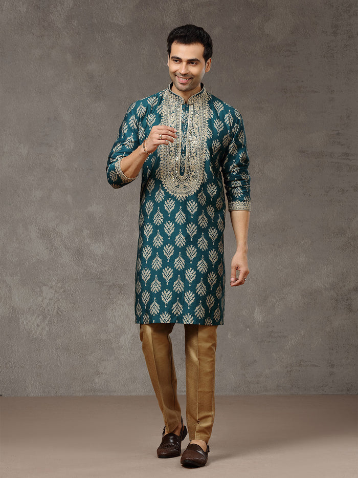 Rama Printed Kurta with Highlight Embroidery and Aligarhi Pants
