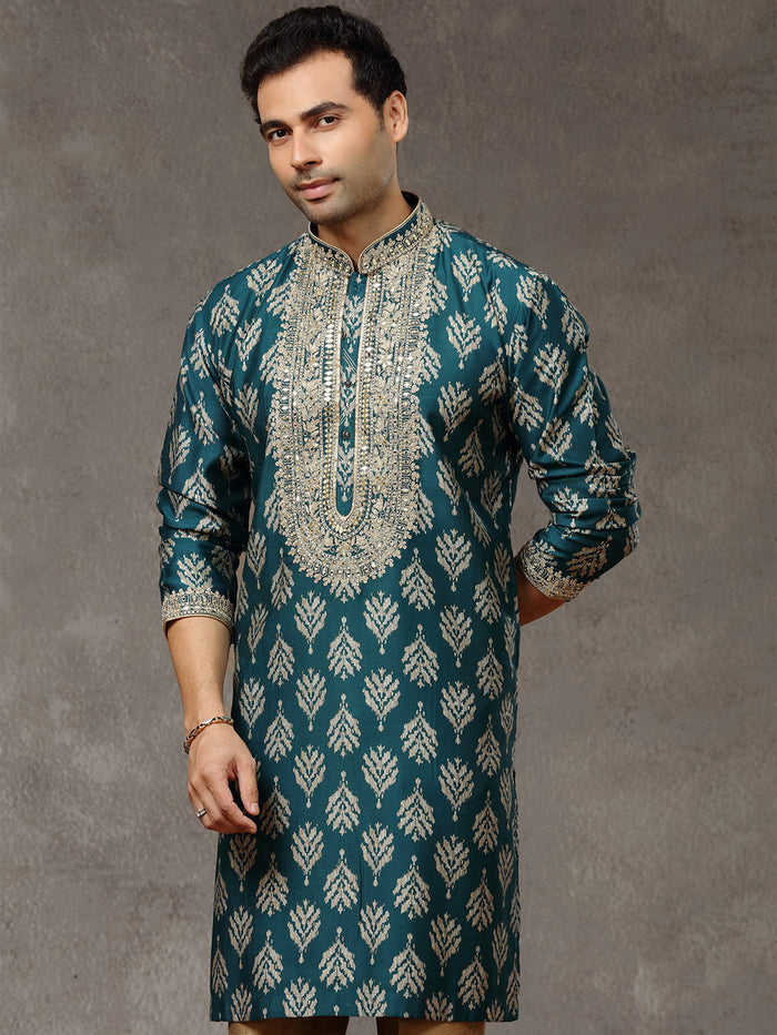Rama Printed Kurta with Highlight Embroidery and Aligarhi Pants