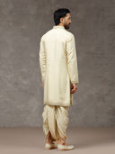 Natural Tissue Silk Embroidered Kurta Set with Dupatta & Dhoti