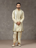 Natural Tissue Silk Embroidered Kurta Set with Dupatta & Dhoti