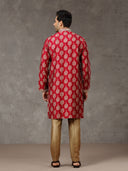 Wine Printed Kurta with Highlight Embroidery and Aligarhi Pants