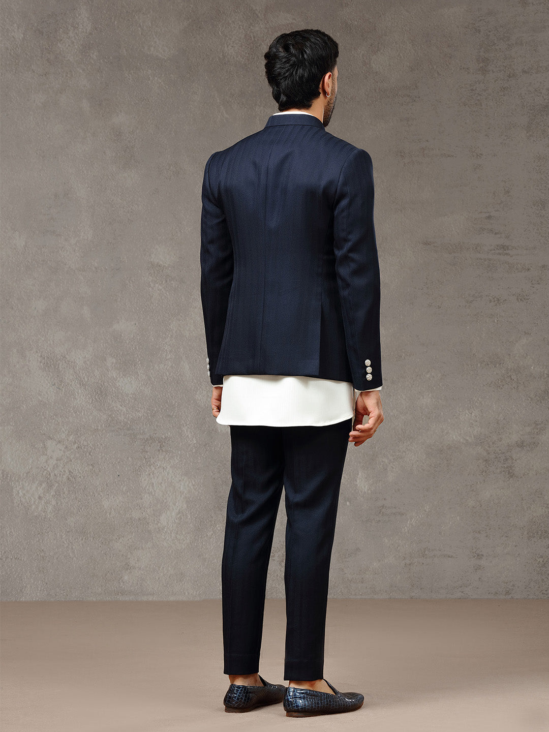 Navy Embroidered Indo-Western Set with Trouser - KORANM