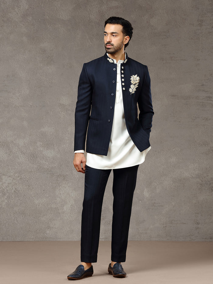 Navy Embroidered Indo-Western Set with Trouser