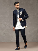 Navy Embroidered Indo-Western Set with Trouser