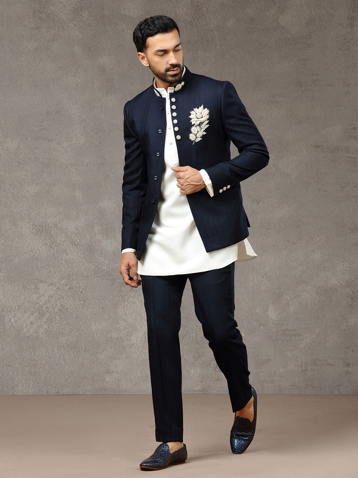 Navy Embroidered Indo-Western Set with Trouser