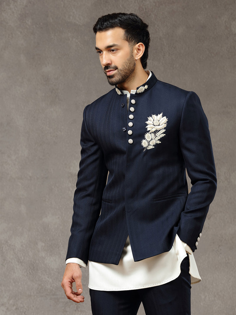 Navy Embroidered Indo-Western Set with Trouser - KORANM