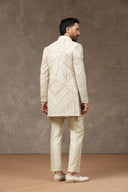 Cream Raw Silk Embroidered Indo Western with Kurta & Pant