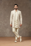 Cream Raw Silk Embroidered Indo Western with Kurta & Pant