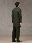 Green Embroidered Rayon Sherwani Set with Dupatta & Trouser