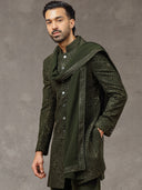 Green Embroidered Rayon Sherwani Set with Dupatta & Trouser