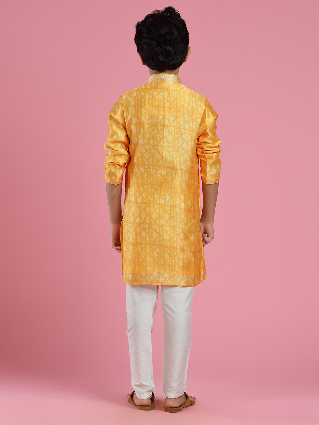 Festive Yellow Blended Silk Printed Kurta Set