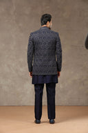 Navy Silk Indo Western with Kurta & Aligarhi Pant