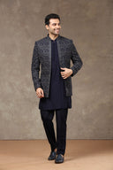 Navy Silk Indo Western with Kurta & Aligarhi Pant