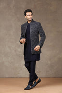 Navy Silk Indo Western with Kurta & Aligarhi Pant