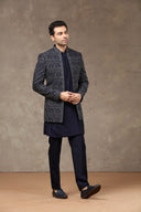 Navy Silk Indo Western with Kurta & Aligarhi Pant