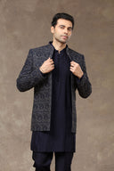 Navy Silk Indo Western with Kurta & Aligarhi Pant