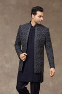 Navy Silk Indo Western with Kurta & Aligarhi Pant