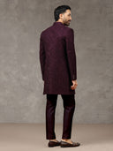 Purple Rayon Silk Sherwani with Dupatta & Aligarhi Pant
