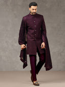 Purple Rayon Silk Sherwani with Dupatta & Aligarhi Pant