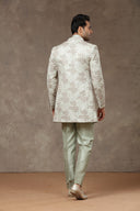 Pista Blended Silk Floral Resham Embroidered Indo-Western with Kurta & Aligarhi Pants