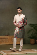 Mehendi Green Silk Kurta with Aligarhi Pants