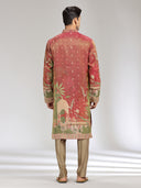 Rust Tissue Silk Embroidered & Printed Kurta Set