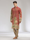Rust Tissue Silk Embroidered & Printed Kurta Set