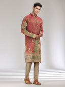Rust Tissue Silk Embroidered & Printed Kurta Set