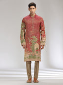 Rust Tissue Silk Embroidered & Printed Kurta Set