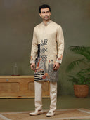 Beige Embroidered Kurta with Aligarhi Pants - KORANM