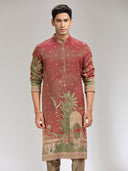Rust Tissue Silk Embroidered & Printed Kurta Set